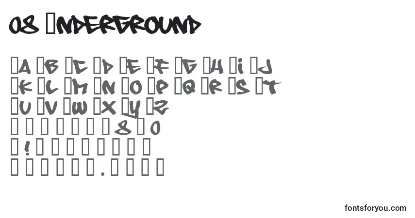 Schriftart 08 Underground – Alphabet, Zahlen, spezielle Symbole