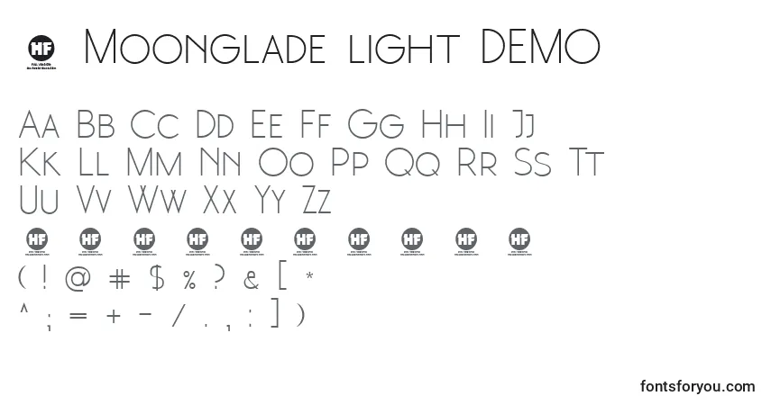 A fonte 1 Moonglade light DEMO – alfabeto, números, caracteres especiais