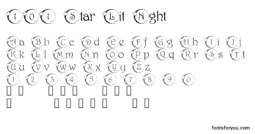 Schriftart 101 Star Lit Nght – Alphabet, Zahlen, spezielle Symbole
