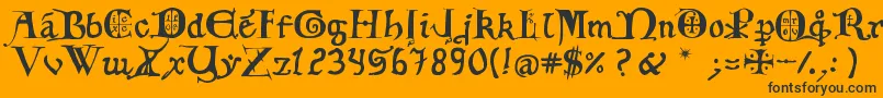 12th C  Fancy Caps-Schriftart – Schwarze Schriften auf orangefarbenem Hintergrund