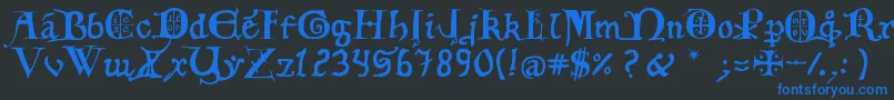 12th C  Fancy Caps Font – Blue Fonts on Black Background