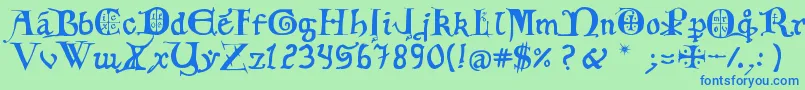 12th C  Fancy Caps Font – Blue Fonts on Green Background