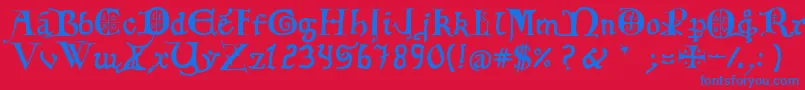 12th C  Fancy Caps Font – Blue Fonts on Red Background