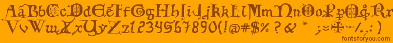 12th C  Fancy Caps Font – Brown Fonts on Orange Background