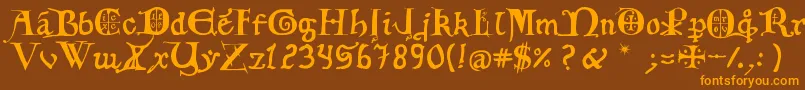 12th C  Fancy Caps Font – Orange Fonts on Brown Background