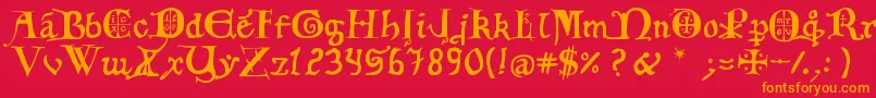 フォント12th C  Fancy Caps – 赤い背景にオレンジの文字