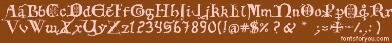 12th C  Fancy Caps Font – Pink Fonts on Brown Background