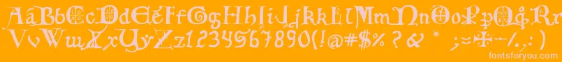 12th C  Fancy Caps Font – Pink Fonts on Orange Background