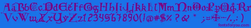 12th C  Fancy Caps Font – Purple Fonts on Blue Background