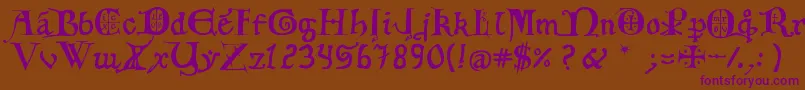 12th C  Fancy Caps Font – Purple Fonts on Brown Background