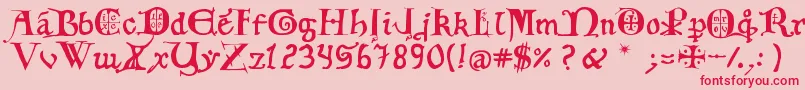 フォント12th C  Fancy Caps – ピンクの背景に赤い文字