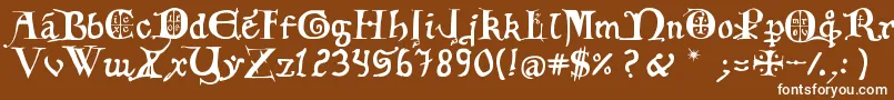 12th C  Fancy Caps-Schriftart – Weiße Schriften auf braunem Hintergrund