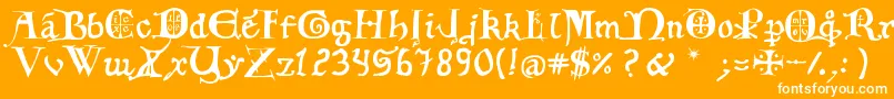 12th C  Fancy Caps Font – White Fonts on Orange Background