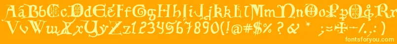 12th C  Fancy Caps-Schriftart – Gelbe Schriften auf orangefarbenem Hintergrund