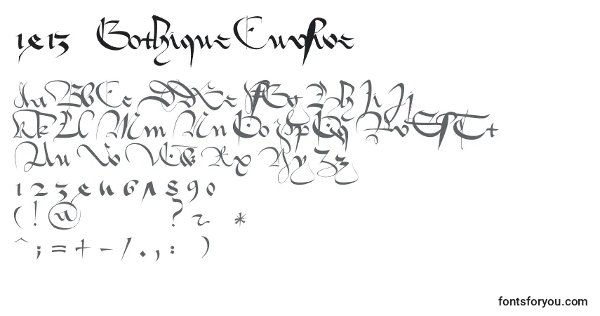 A fonte 1413   Gothique Cursive – alfabeto, números, caracteres especiais