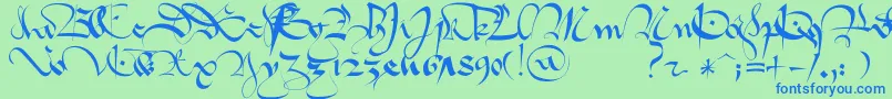 1413   Gothique Cursive-Schriftart – Blaue Schriften auf grünem Hintergrund