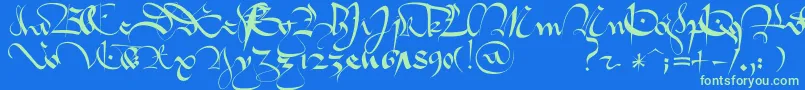 1413   Gothique Cursive Font – Green Fonts on Blue Background