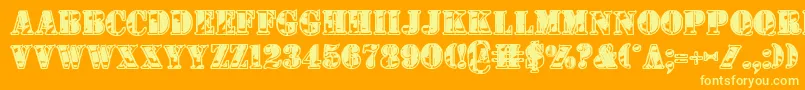 1stcav2-Schriftart – Gelbe Schriften auf orangefarbenem Hintergrund
