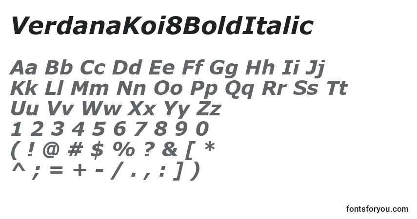 A fonte VerdanaKoi8BoldItalic – alfabeto, números, caracteres especiais