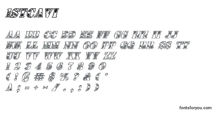 A fonte 1stcavi (118481) – alfabeto, números, caracteres especiais