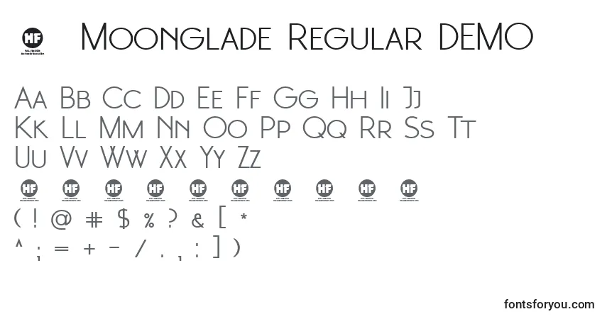 2  Moonglade Regular DEMO-fontti – aakkoset, numerot, erikoismerkit