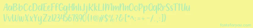 フォント212 Moon Child Sans – 黄色い背景に緑の文字