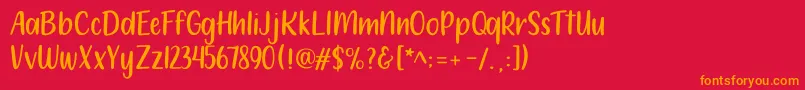 212 Moon Child Sans-Schriftart – Orangefarbene Schriften auf rotem Hintergrund
