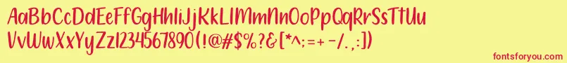 212 Moon Child Sans-Schriftart – Rote Schriften auf gelbem Hintergrund
