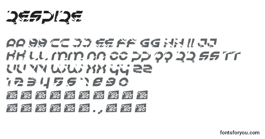 Czcionka Respire – alfabet, cyfry, specjalne znaki