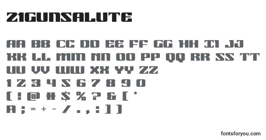 Schriftart 21gunsalute (118490) – Alphabet, Zahlen, spezielle Symbole