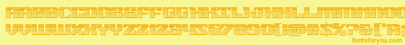 フォント21gunsalutechrome – オレンジの文字が黄色の背景にあります。
