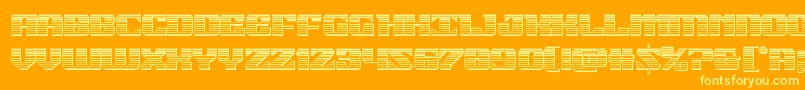 21gunsalutechrome-Schriftart – Gelbe Schriften auf orangefarbenem Hintergrund
