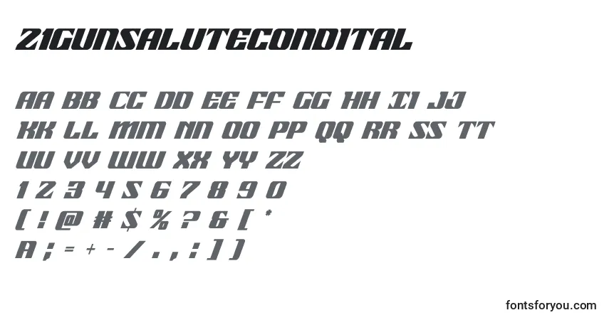 Schriftart 21gunsalutecondital (118502) – Alphabet, Zahlen, spezielle Symbole
