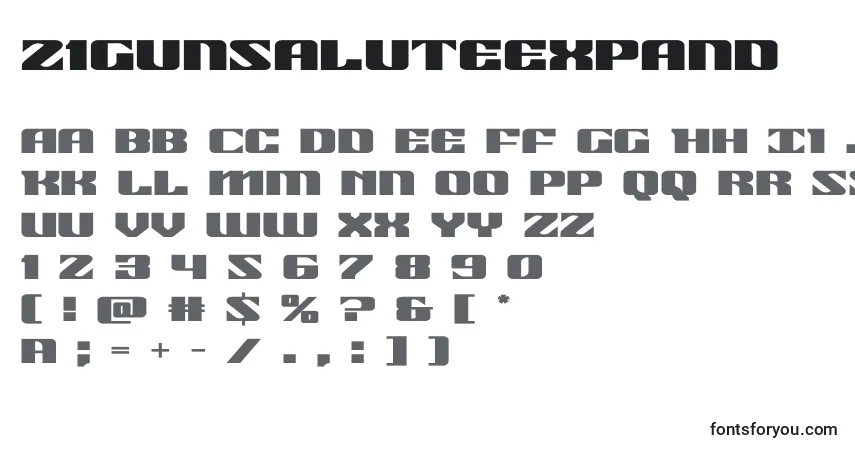 A fonte 21gunsaluteexpand (118504) – alfabeto, números, caracteres especiais