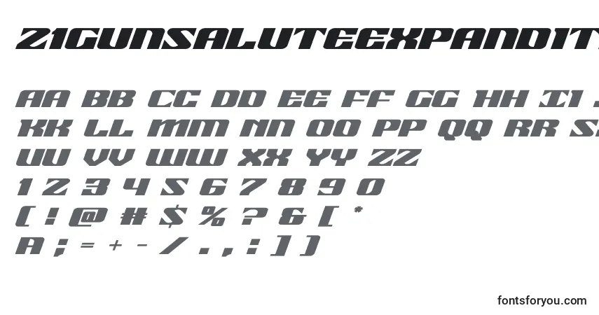 Schriftart 21gunsaluteexpandital (118506) – Alphabet, Zahlen, spezielle Symbole