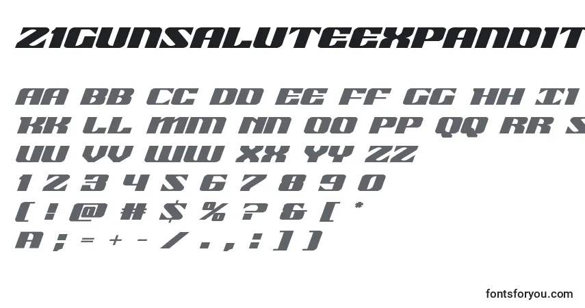 A fonte 21gunsaluteexpandital (118507) – alfabeto, números, caracteres especiais