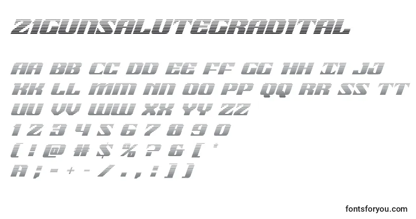 A fonte 21gunsalutegradital (118510) – alfabeto, números, caracteres especiais