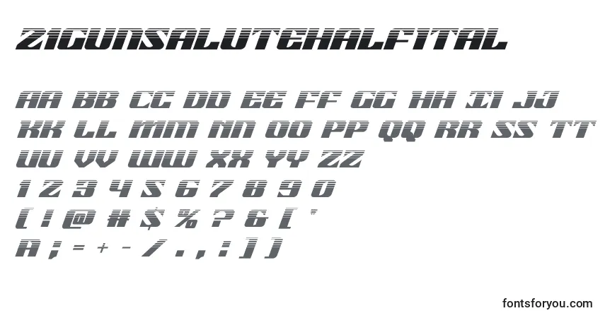 Schriftart 21gunsalutehalfital (118514) – Alphabet, Zahlen, spezielle Symbole