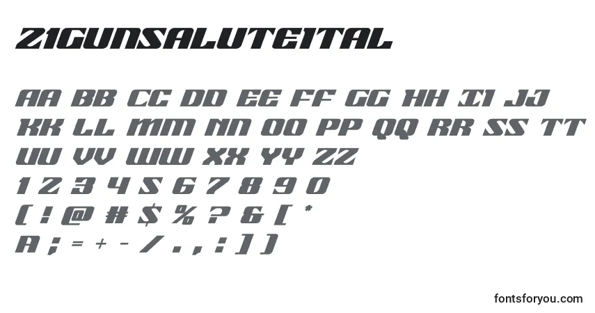 Schriftart 21gunsaluteital (118516) – Alphabet, Zahlen, spezielle Symbole