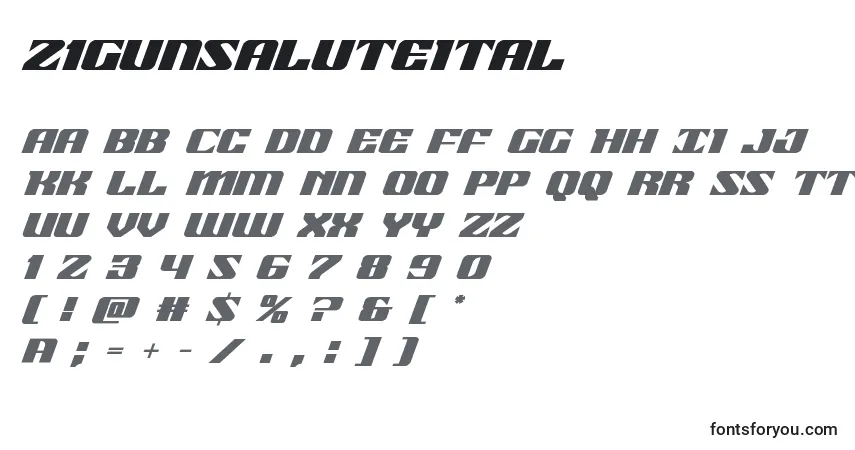 Schriftart 21gunsaluteital (118517) – Alphabet, Zahlen, spezielle Symbole