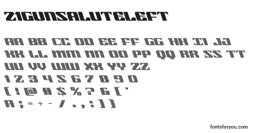 Schriftart 21gunsaluteleft (118518) – Alphabet, Zahlen, spezielle Symbole