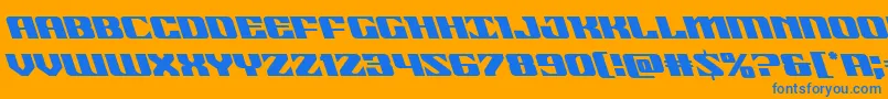 Fonte 21gunsaluteleft – fontes azuis em um fundo laranja