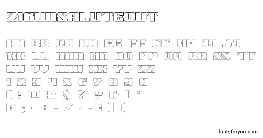A fonte 21gunsaluteout (118521) – alfabeto, números, caracteres especiais