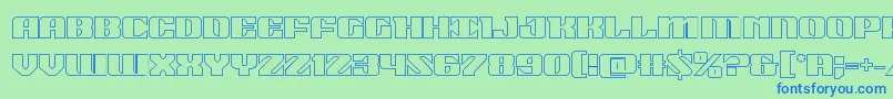 21gunsaluteout-fontti – siniset fontit vihreällä taustalla
