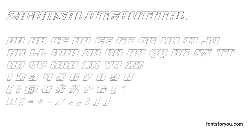Schriftart 21gunsaluteoutital (118522) – Alphabet, Zahlen, spezielle Symbole