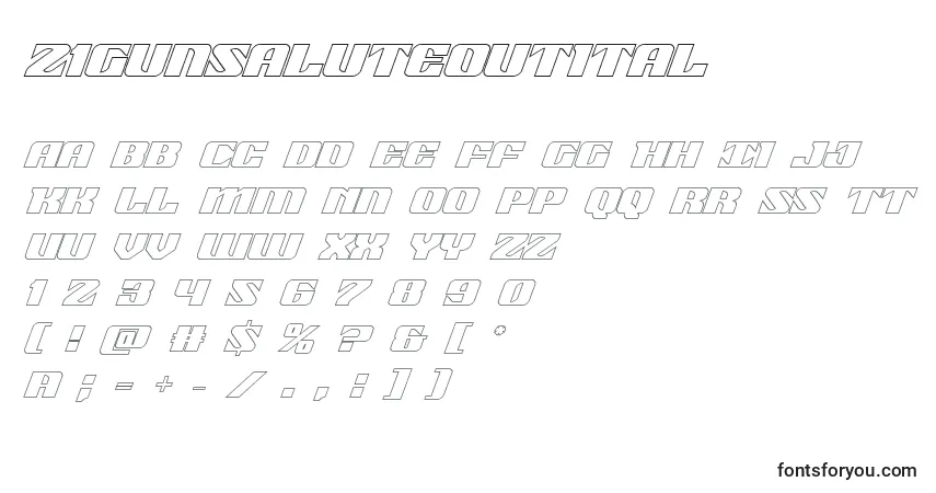 Schriftart 21gunsaluteoutital (118523) – Alphabet, Zahlen, spezielle Symbole