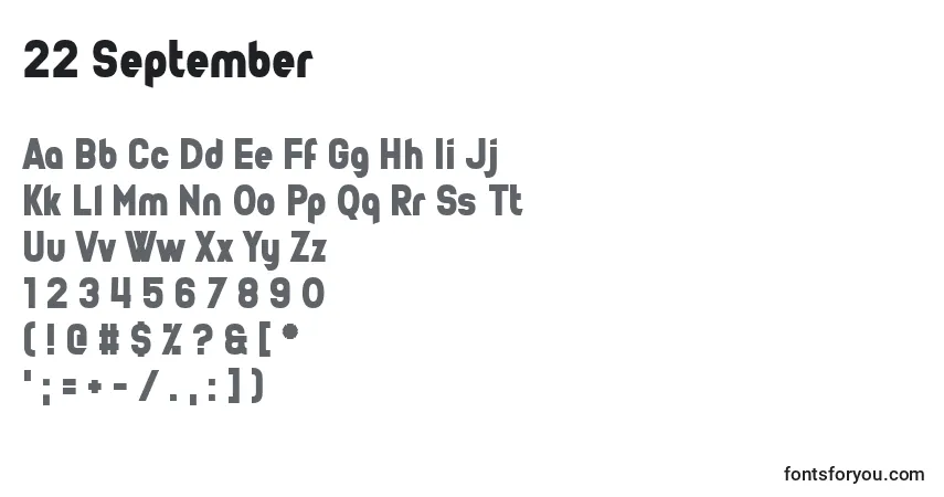 Schriftart 22 September – Alphabet, Zahlen, spezielle Symbole