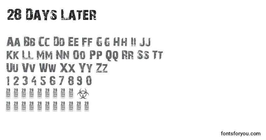 A fonte 28 Days Later – alfabeto, números, caracteres especiais