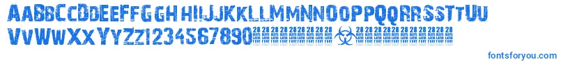 28 Days Later-Schriftart – Blaue Schriften auf weißem Hintergrund
