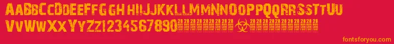 28 Days Later-Schriftart – Orangefarbene Schriften auf rotem Hintergrund